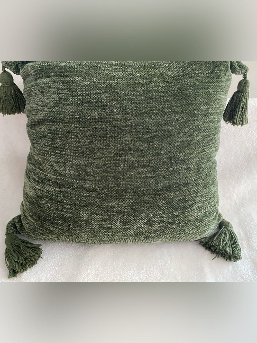 Boho Green Textured Throw Pillow with Tassels